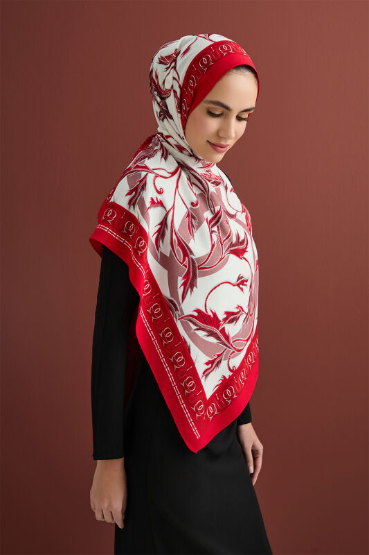 Winged Ivy Flosh Viscose Shawl Red - 3