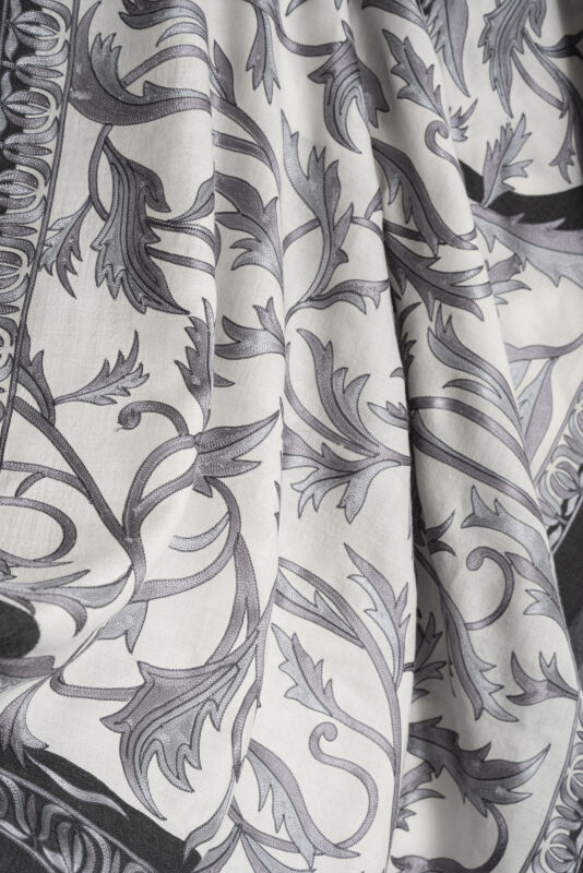 Winged Ivy Gray Embroidered Wool Shawl - 2