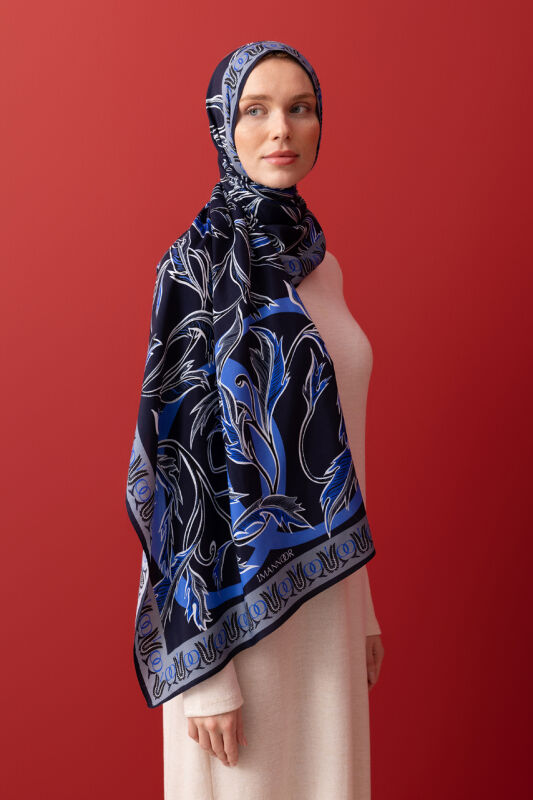 Winged Ivy Flosh Viscose Shawl Navy - 3