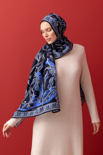 Winged Ivy Flosh Viscose Shawl Navy 