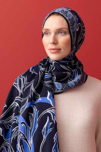 Winged Ivy Flosh Viscose Shawl Navy - 5