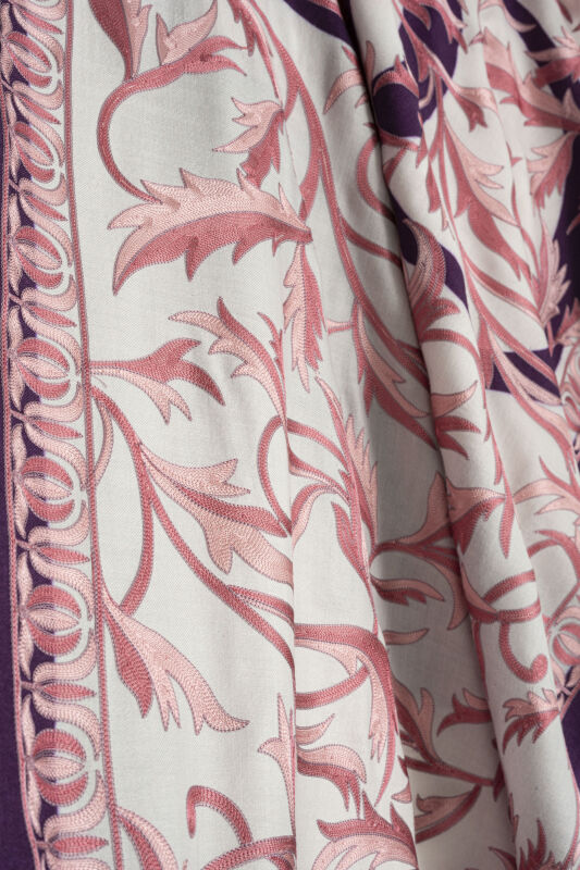 Winged Ivy Purple Embroidered Wool Shawl - 2