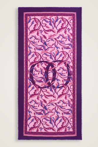 Winged Ivy Wool Shawl Fuchsia 