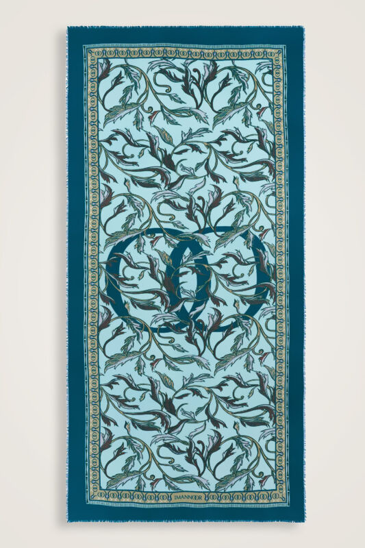 Winged Ivy Wool Shawl Petrol - 1