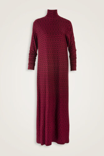 Woven Noor Burgundy Turtleneck Combed Cotton Dress - Imannoor