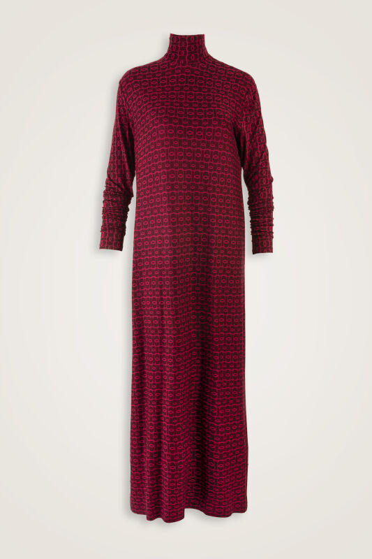 Woven Noor Burgundy Turtleneck Combed Cotton Dress - 1