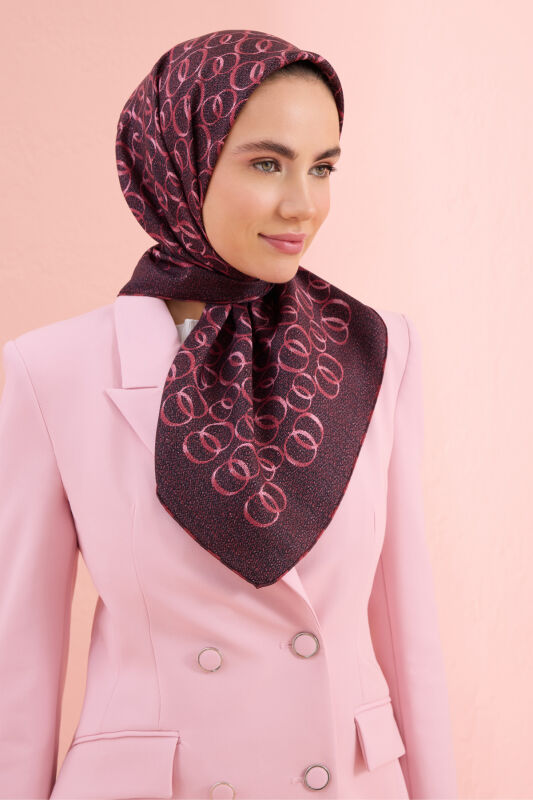 Woven Noor Burgundy Twill Silk Scarf - 1