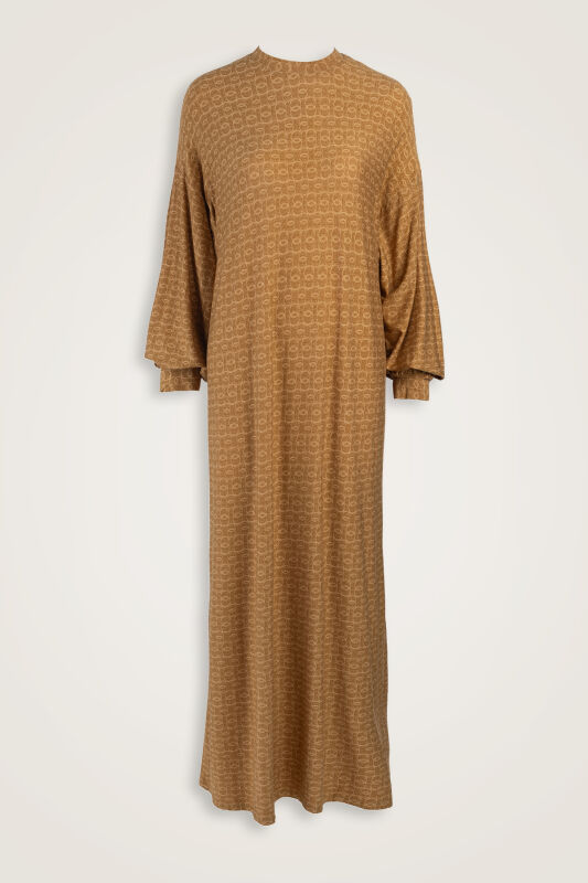 Woven Noor Camel Hair Sleeve Rib Combed Cotton Dress - 1