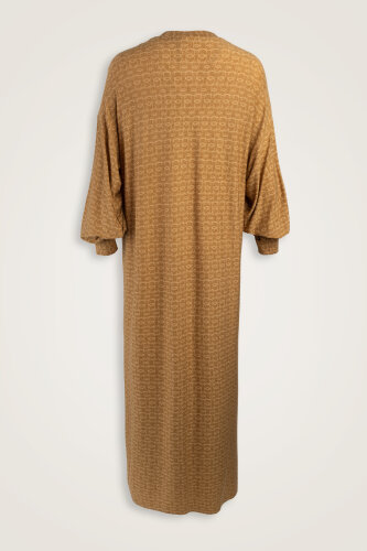 Woven Noor Camel Hair Sleeve Rib Combed Cotton Dress - 2