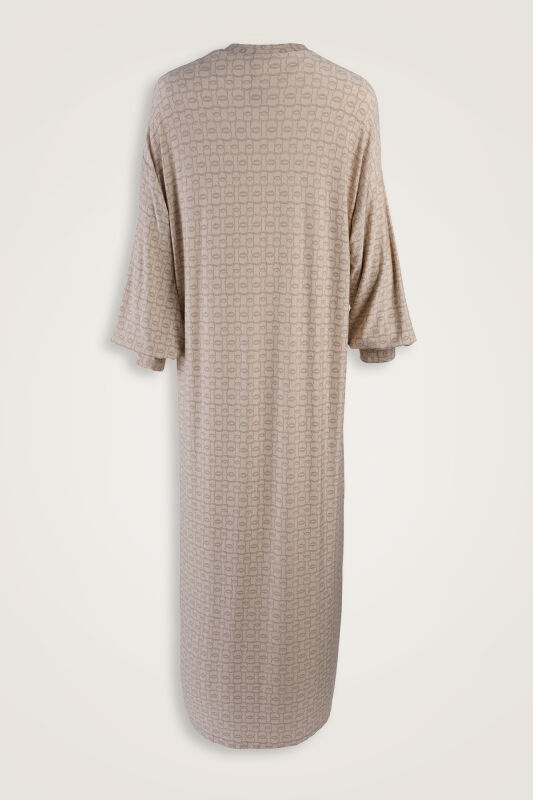 Woven Noor Cream Sleeve Rib Combed Cotton Dress - 2