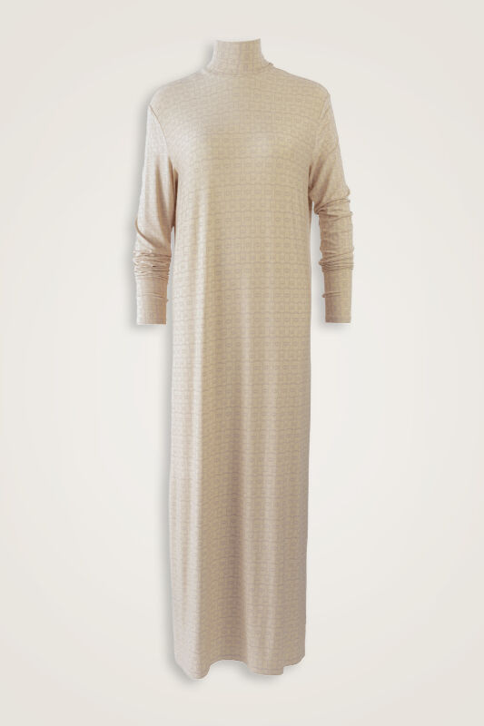 Woven Noor Cream Turtleneck Combed Cotton Dress - 1