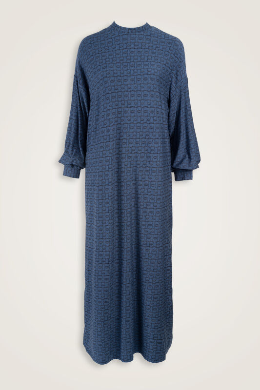 Woven Noor Indigo Sleeve Rib Combed Cotton Dress - 1