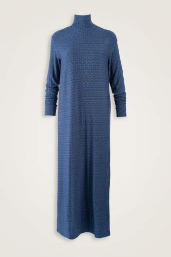 Woven Noor Indigo Turtleneck Combed Cotton Dress 