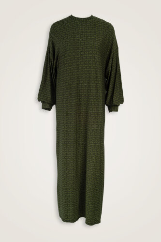 Woven Noor Khaki Rib-Cuffed Combed Cotton Dress 