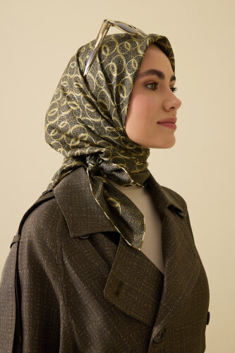 Woven Noor Khaki Silk Twill Scarf - 1