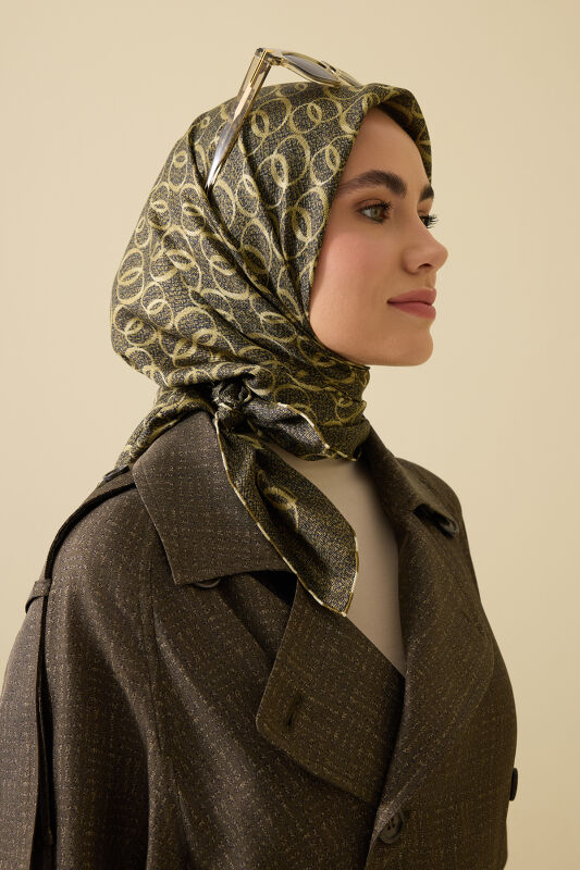 Woven Noor Khaki Silk Twill Scarf - 1