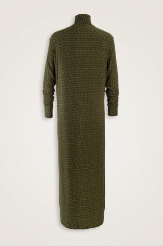 Woven Noor Khaki Turtleneck Combed Cotton Dress - Imannoor (1)