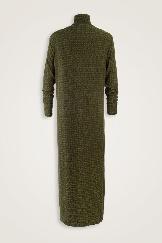 Woven Noor Khaki Turtleneck Combed Cotton Dress - 2
