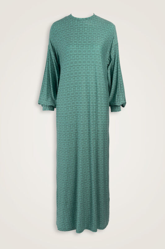 Woven Noor Mint Green Rib-Cuffed Combed Cotton Dress - 1