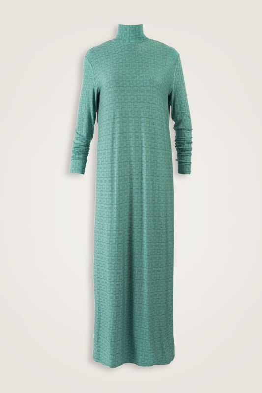 Woven Noor Mint Green Turtleneck Combed Cotton Dress - 1