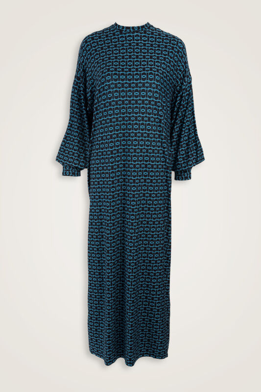 Woven Noor Navy Blue Rib-Cuffed Combed Cotton Dress - 1