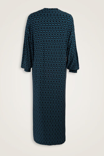 Woven Noor Navy Blue Rib-Cuffed Combed Cotton Dress - 2