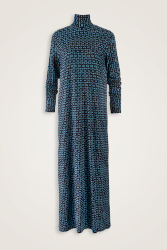 Woven Noor Navy Blue Turtleneck Combed Cotton Dress - Imannoor