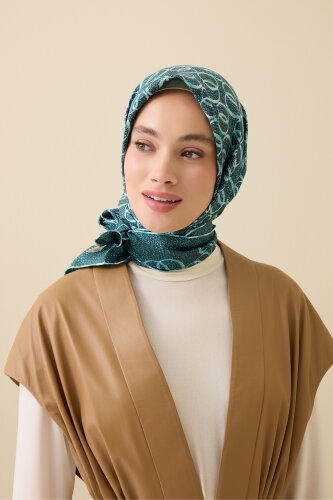 Woven Noor Petrol Silk Twill Scarf 