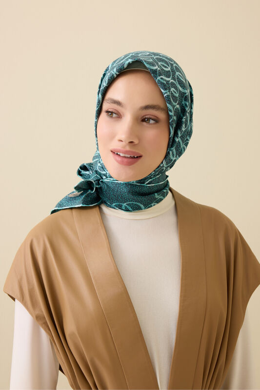 Woven Noor Petrol Silk Twill Scarf - 1