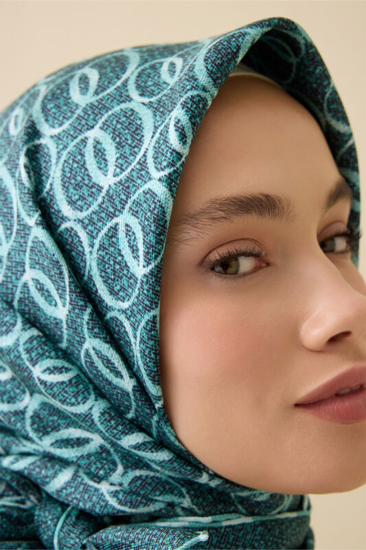 Woven Noor Petrol Silk Twill Scarf - 5