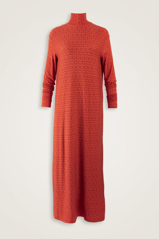 Woven Noor Tan Turtleneck Combed Cotton Dress - 1