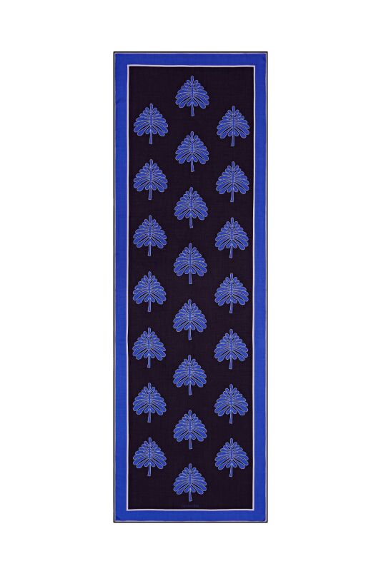 Yaprak Mavi Modal Şal 70x210 - 1