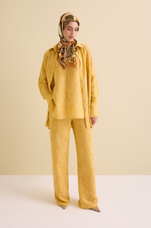 Yellow Linen Jacquard Trousers - 5