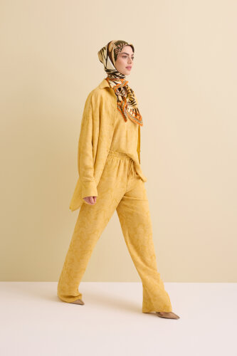 Yellow Linen Jacquard Trousers - 7
