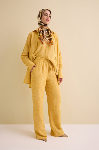 Yellow Linen Jacquard Trousers 