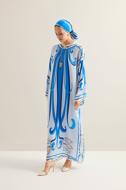 Yeni Dünya Mavi Krep İpek Elbise - 3