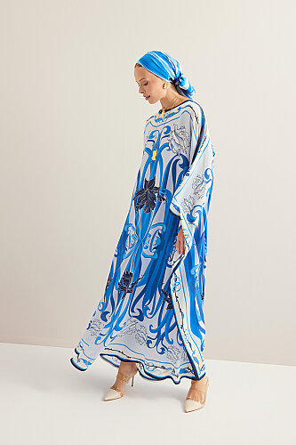 Yeni Dünya Mavi Krep İpek Kaftan - Imannoor (1)