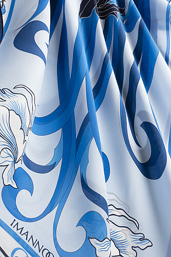 Yeni Dünya Mavi Krep İpek Kaftan Şalı 70x210 - Imannoor (4)