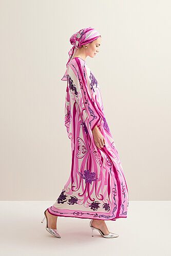 Yeni Dünya Pembe Krep İpek Kaftan - Imannoor (3)