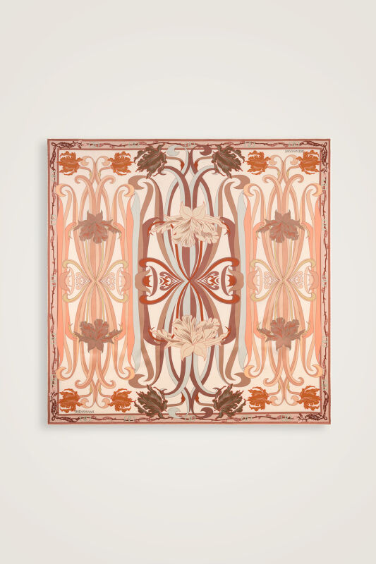 Yeni Dünya Somon-Sarı Çift Taraflı Tivil İpek Eşarp 94x94 - 2