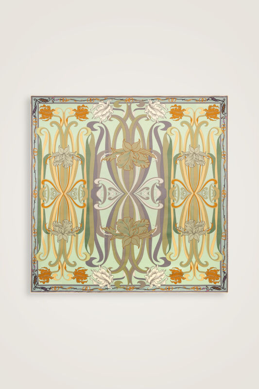 Yeni Dünya Su Yeşili-Sarı Taraflı Tivil İpek Eşarp 94x94 - 3