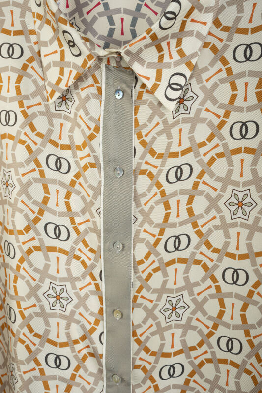Yıldızlı Gece Bej-İndigo Tivil İpek Gömlek - 2