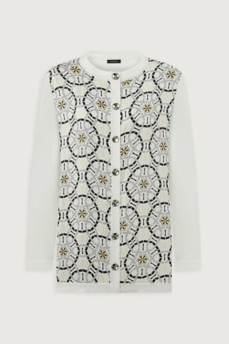 Yıldızlı Gece Beyaz İpek Triko Uzun Kol Hırka - Imannoor (2)