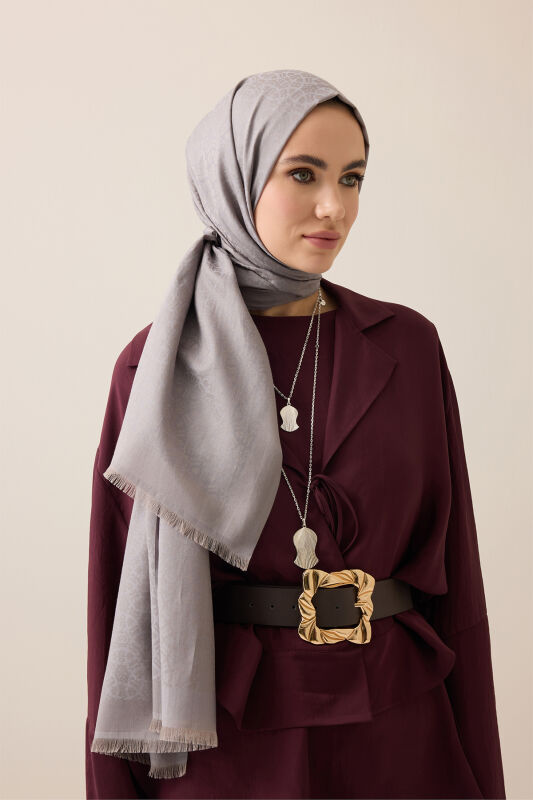 Yıldızlı Gece Gri Pamuk İpek Şal 70x200 - 1