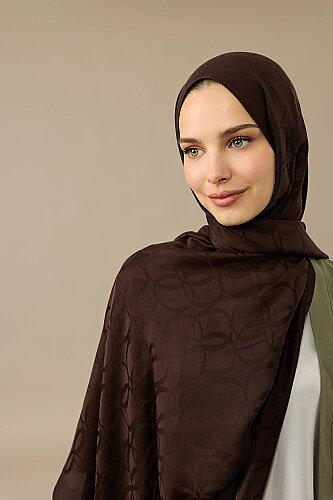Yonca Logo Coffee Naia Jacquard Silk Scarf - Imannoor
