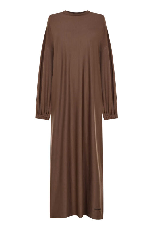 Yuvarlak Yaka Cappucino Penye Elbise - 1