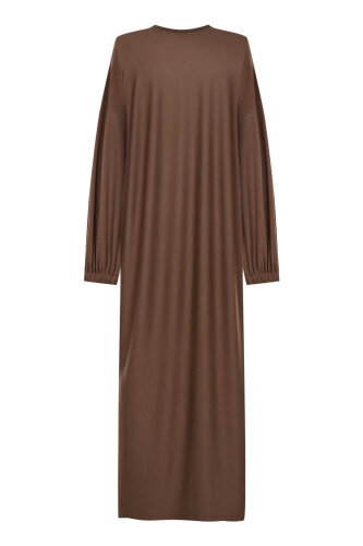 Yuvarlak Yaka Cappucino Penye Elbise - Imannoor (2)