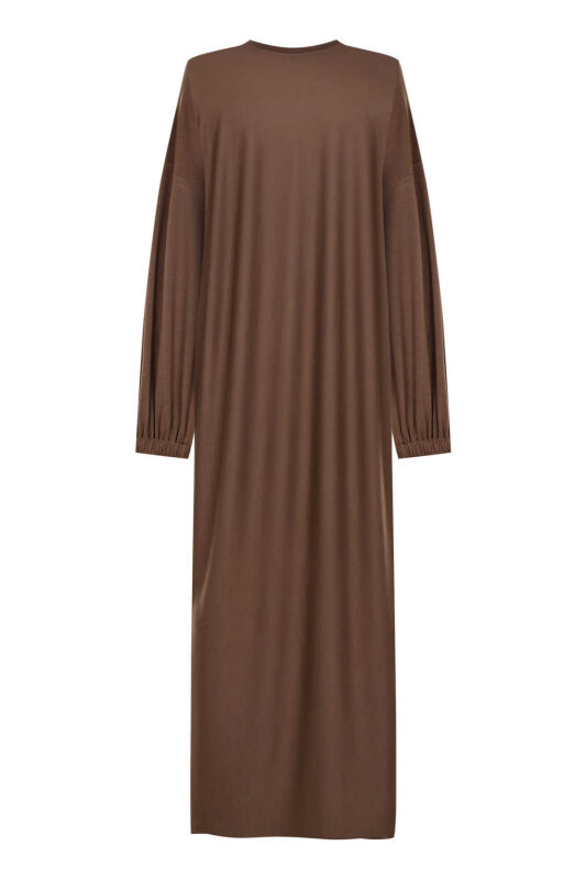 Yuvarlak Yaka Cappucino Penye Elbise - 2