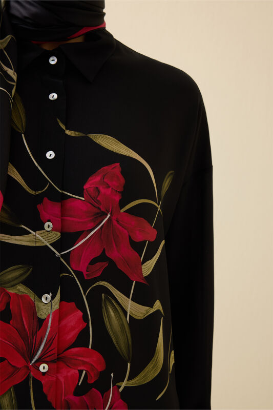 Zambak Black-Red Silk Shirt Pajamas - 5