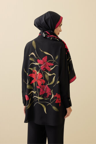 Zambak Black-Red Silk Shirt Pajamas - 6